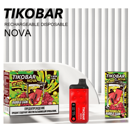 TIKOBAR Nova - Арбузная Жвачка (Watermelon Bubble Gum, 10000 затяжек) купить в Тюмени