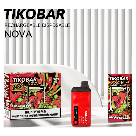 TIKOBAR Nova - Клубника Киви Жвачка (Strawberry Kiwi Bubble Gum, 10000 затяжек) купить в Тюмени