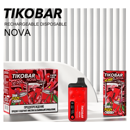 TIKOBAR Nova - Кислая Вишнёвая Шипучка (Sour Fizzy Cherry, 10000 затяжек) купить в Тюмени